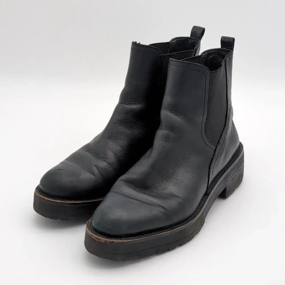 Sam Edelman Boots Womens 8.5 Black Leather Chelsea Ankle Lug Sole Pull On